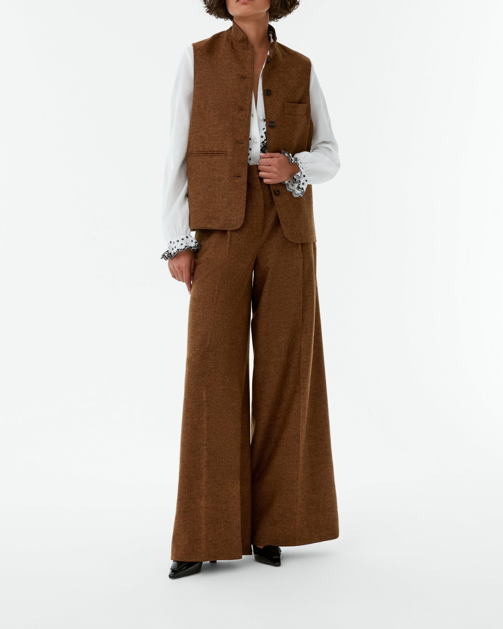 Veste Nehru en lin - Brown