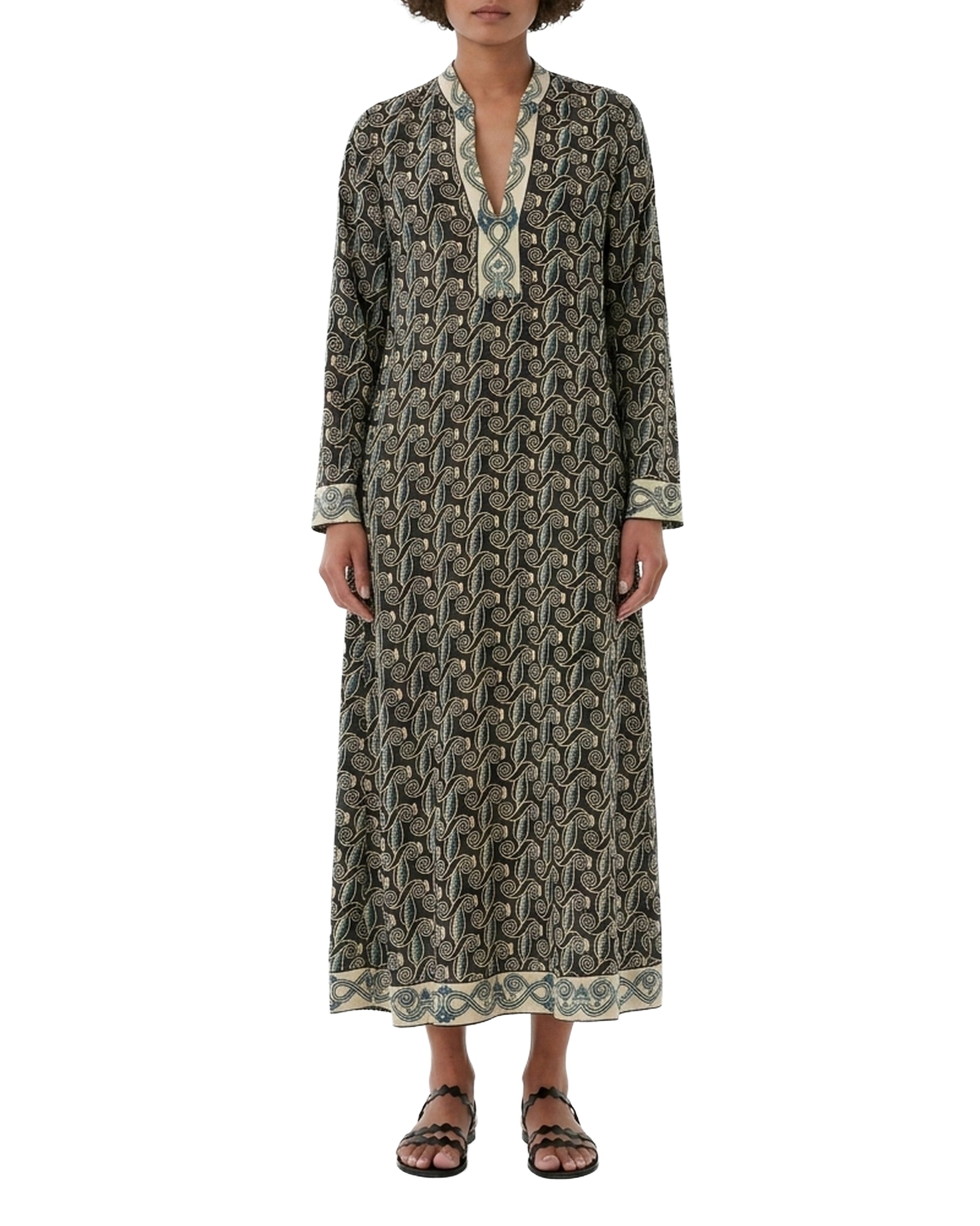 Jenna long caftan in linen - Dark