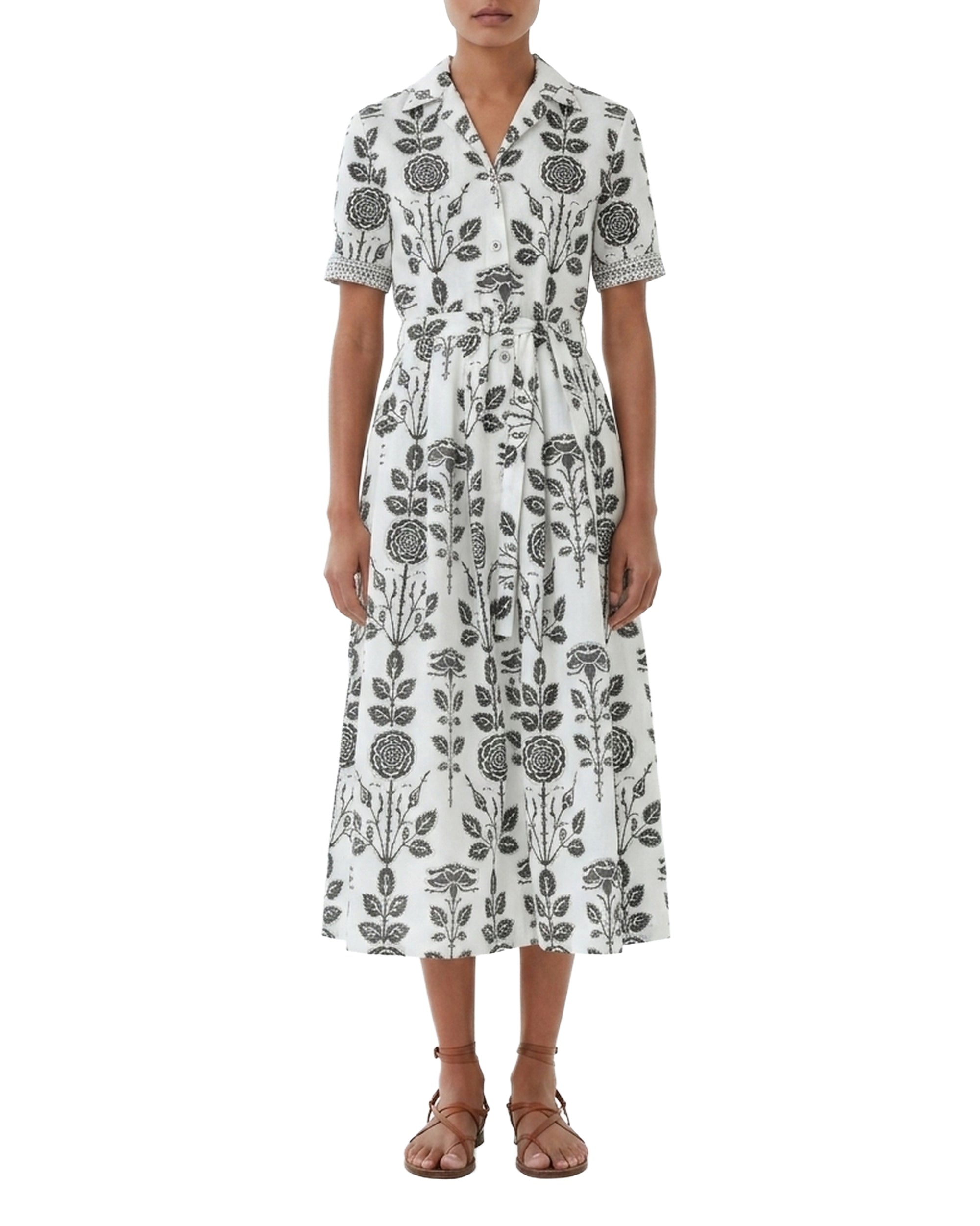 Robe midi Olla en lin - Black & White