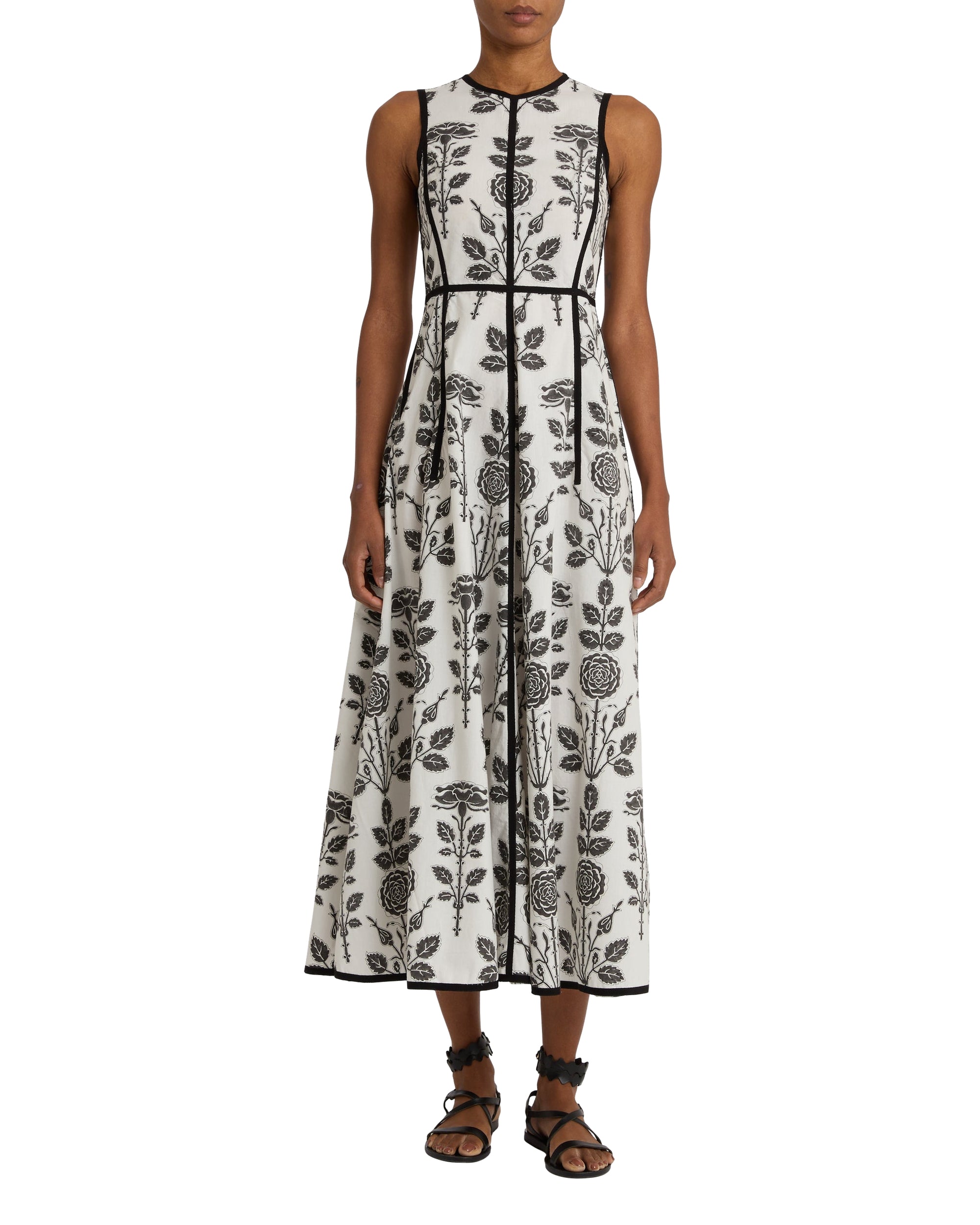 Linen midi dress - Black & White