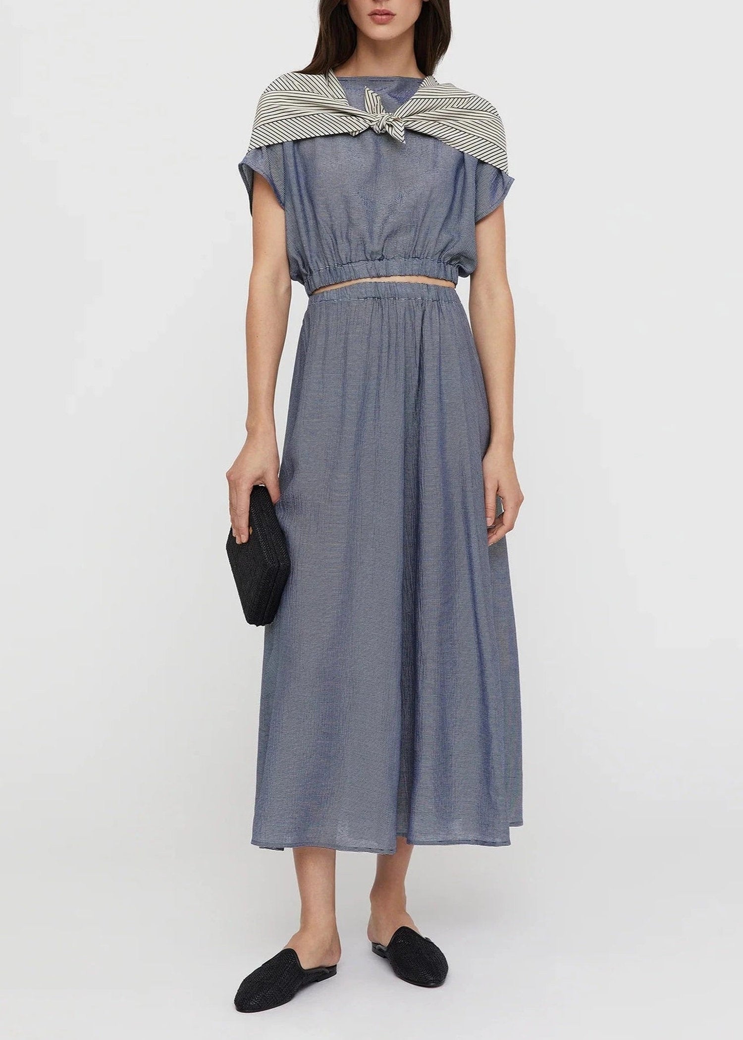 Jupe midi à rayures - Dark Azure Stripe