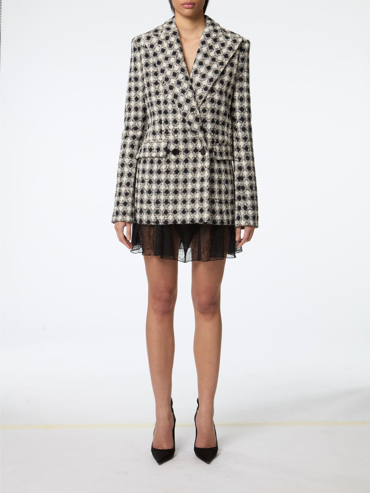 VESTE CROISÉE EN TWEED TEXTURÉ - Blanc