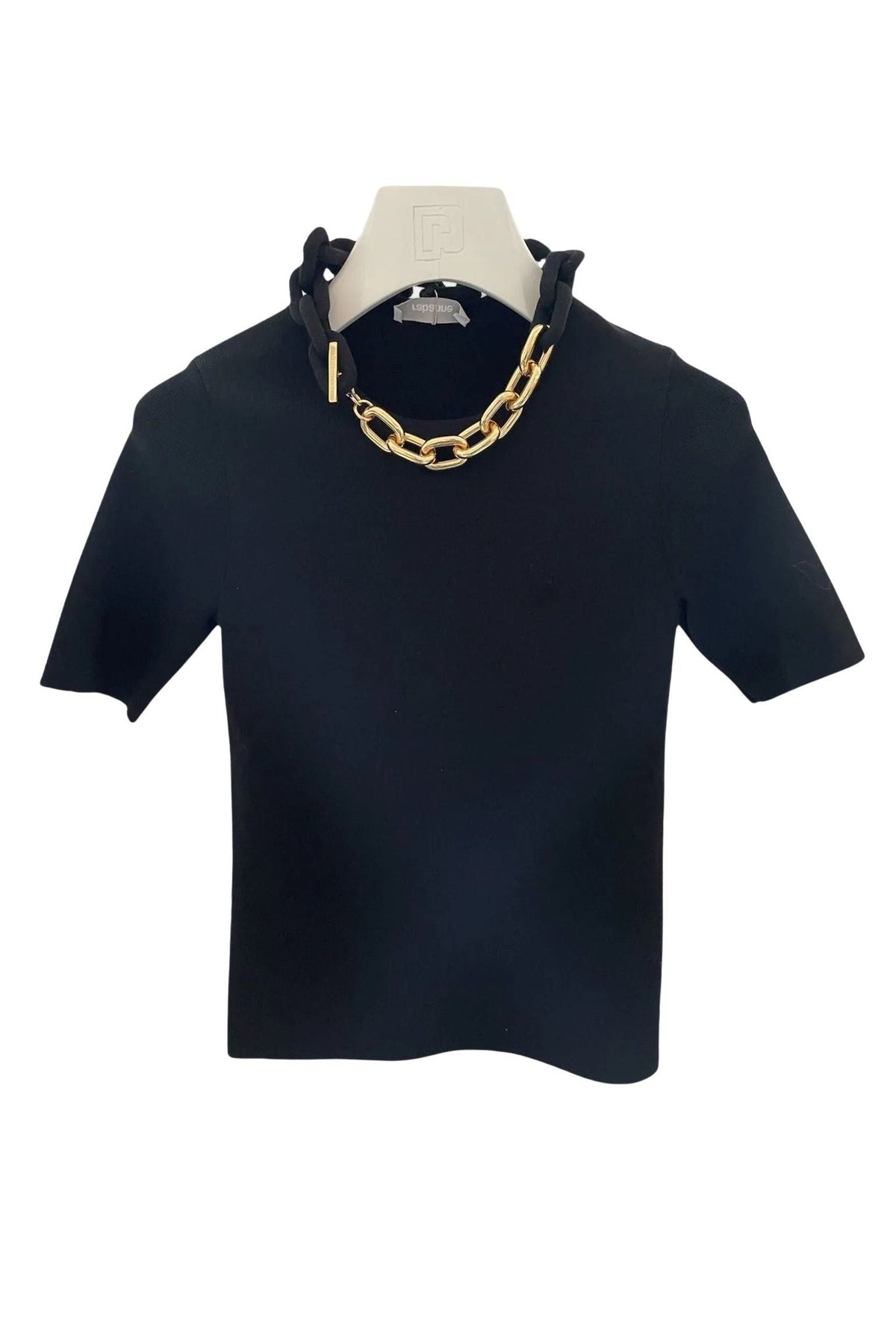 BLACK SHORT-SLEEVED KNITTED JUMPER