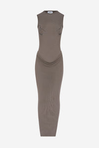 Mesh Double Layers Long Dress Embroidered "Needles Jean Paul Gaultier" - Darkgrey