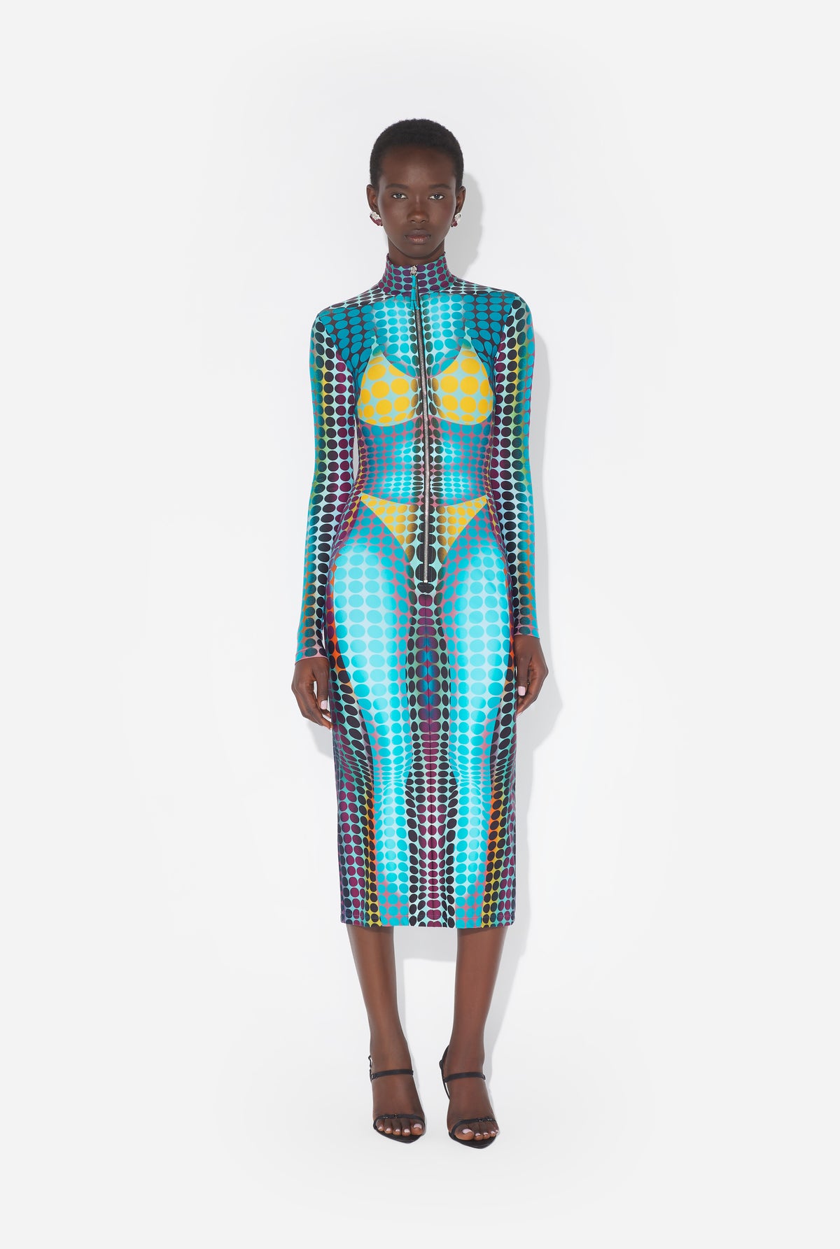 La Robe Midi Imprimée Dots Bleue - Blue & Purple & Yellow