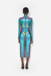 La Robe Midi Imprimée Dots Bleue - Blue & Purple & Yellow