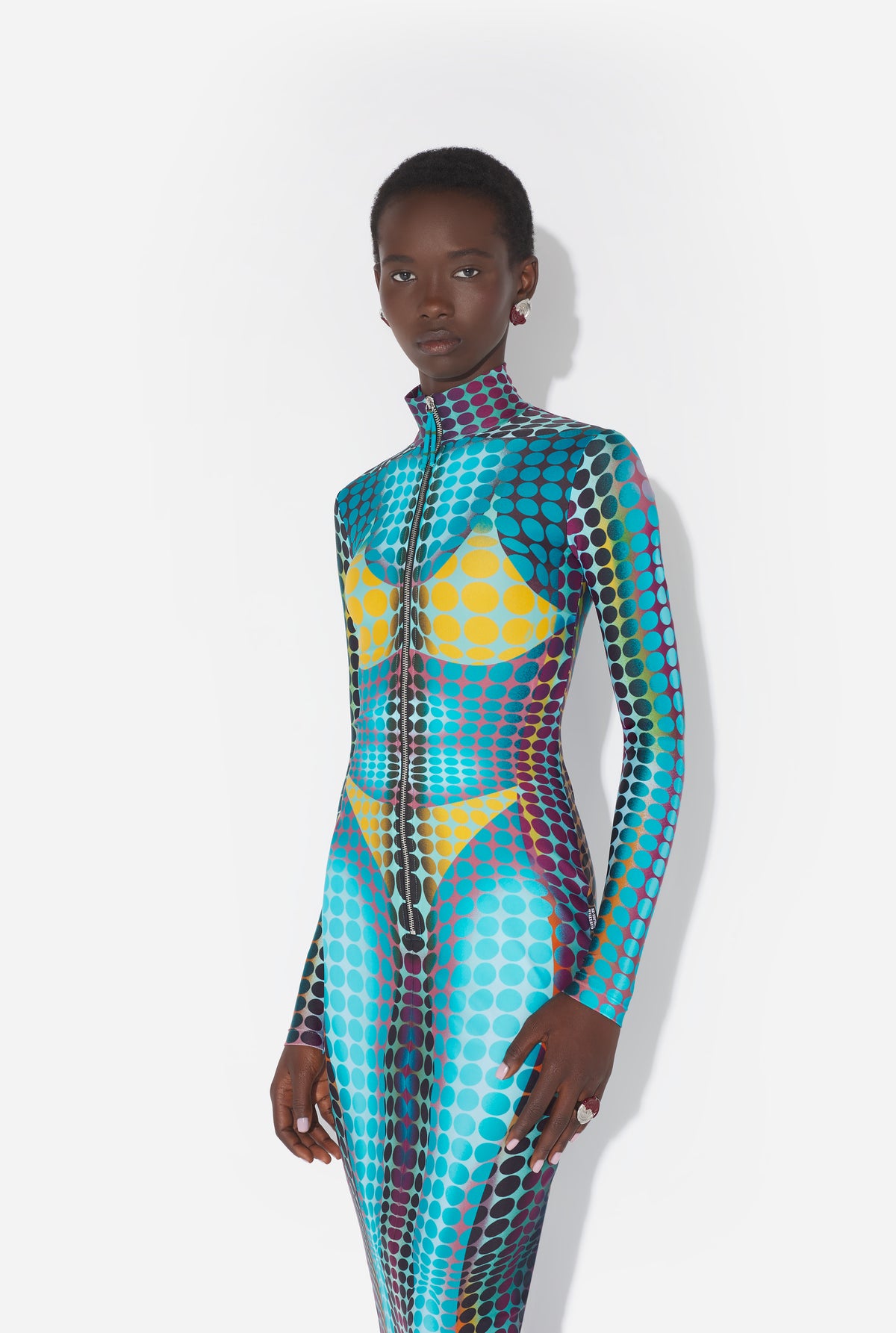 La Robe Midi Imprimée Dots Bleue - Blue & Purple & Yellow
