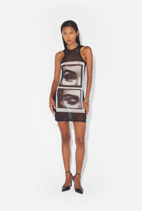 Réédition - La Robe Courte Eyes And Lips Noire - Black & Grey & White