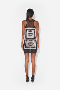 Réédition - La Robe Courte Eyes And Lips Noire - Black & Grey & White
