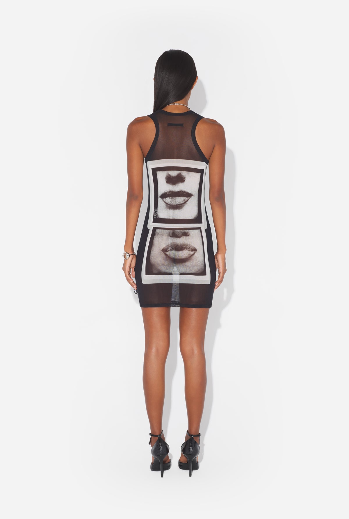 Réédition - La Robe Courte Eyes And Lips Noire - Black & Grey & White