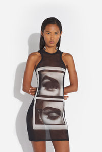 Réédition - La Robe Courte Eyes And Lips Noire - Black & Grey & White