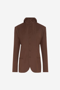 La Veste Tailleur Pinstripes À Capuche - Brown & Lightblue