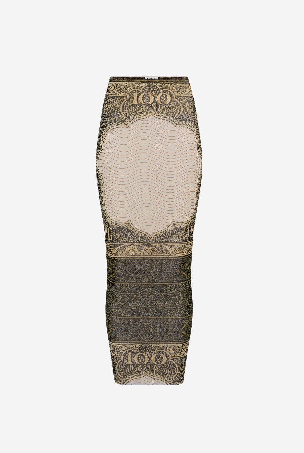 Re-Edition : Mesh Long Skirt Printed "Cartouche" - Green & Ecru & Black & Lightblue