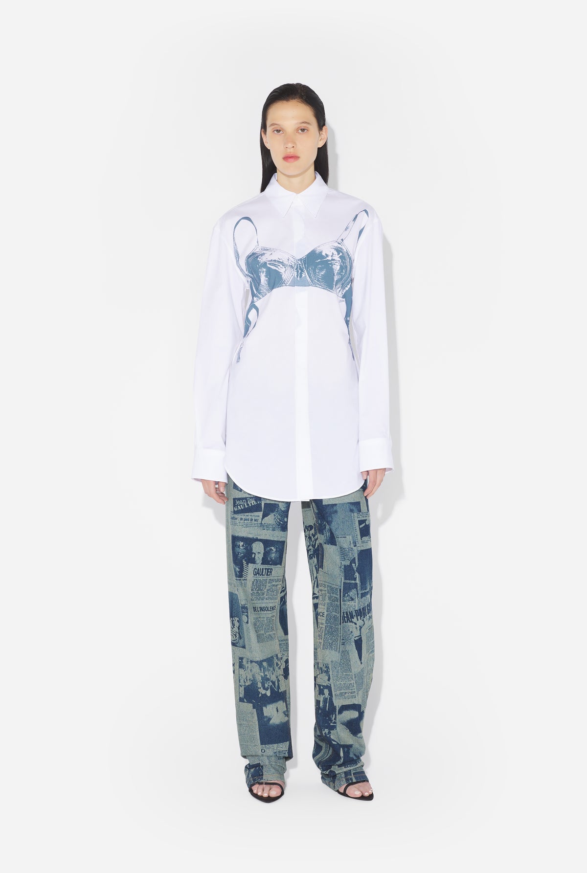 Shirt Printed "Scanned Bra" - White & Bluegrey