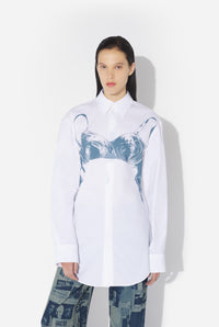 Shirt Printed "Scanned Bra" - White & Bluegrey