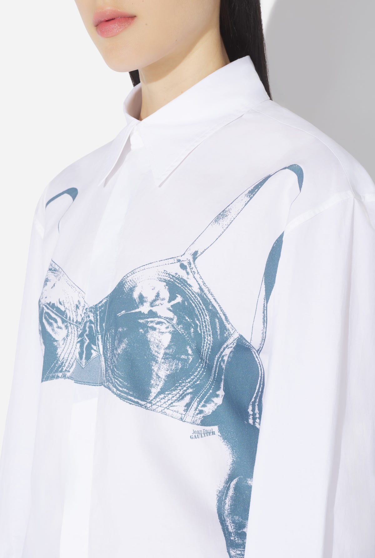 Shirt Printed "Scanned Bra" - White & Bluegrey