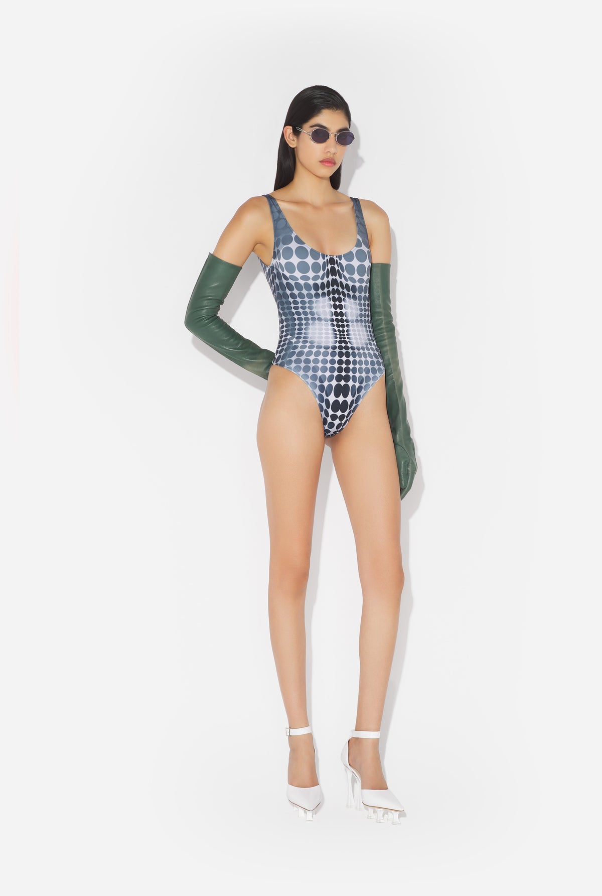 Le Maillot De Bain Imprimé Dots Noir Et Blanc - White & Grey & Black