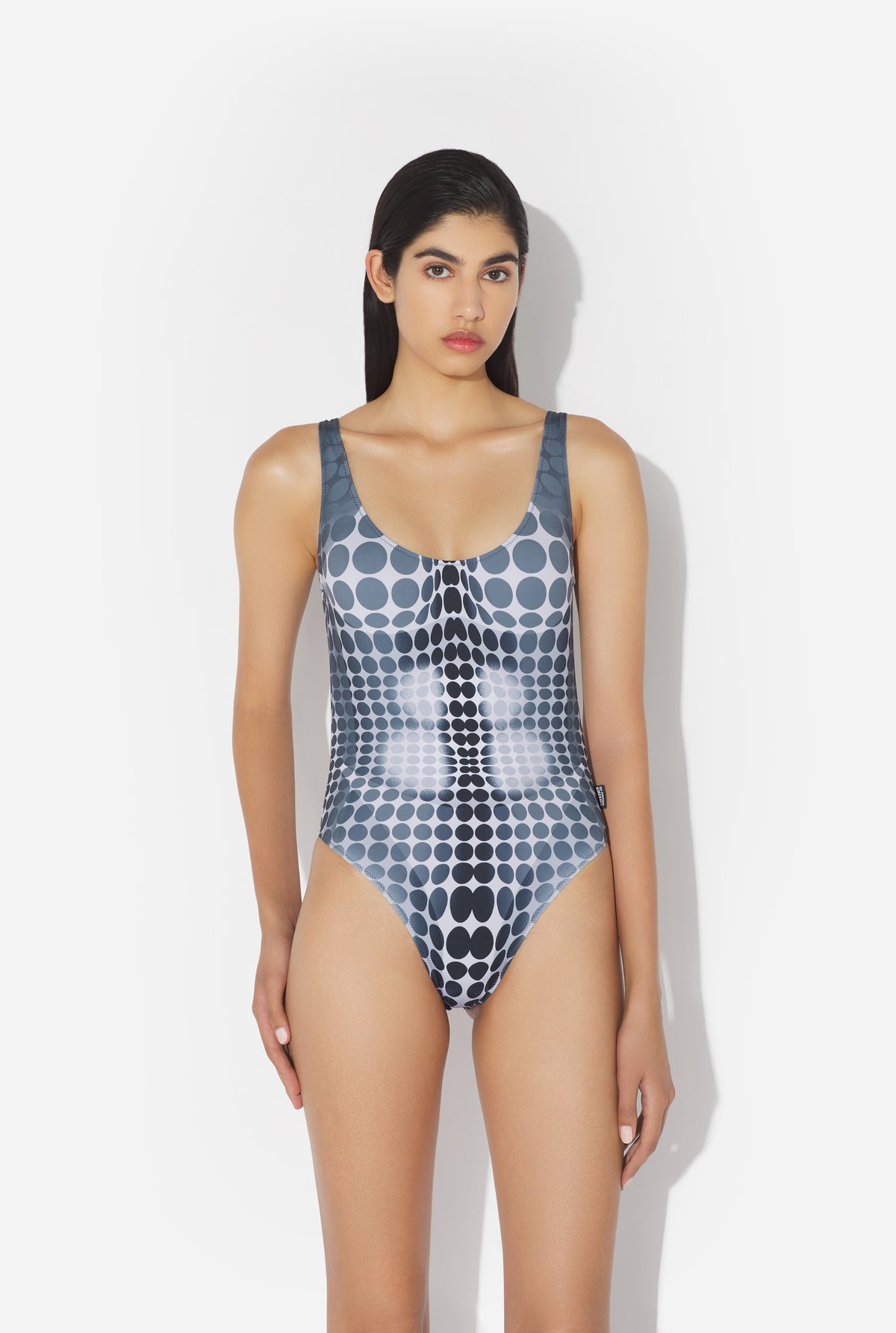 Le Maillot De Bain Imprimé Dots Noir Et Blanc - White & Grey & Black