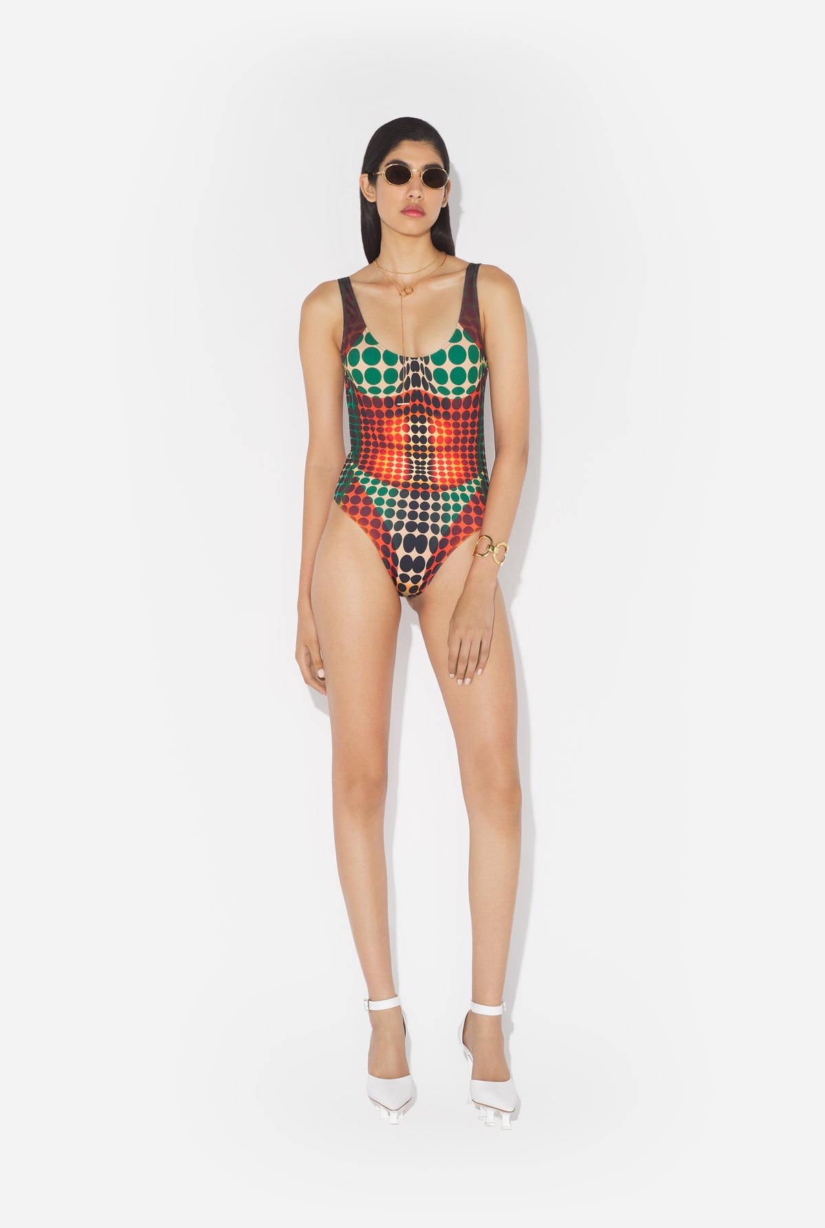 Le Maillot De Bain Imprimé Dots Marron - Orange & Blue & Brown