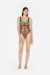 Le Maillot De Bain Imprimé Dots Marron - Orange & Blue & Brown