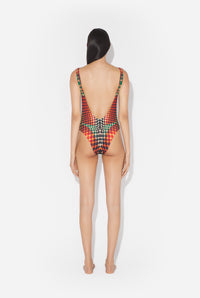 Le Maillot De Bain Imprimé Dots Marron - Orange & Blue & Brown