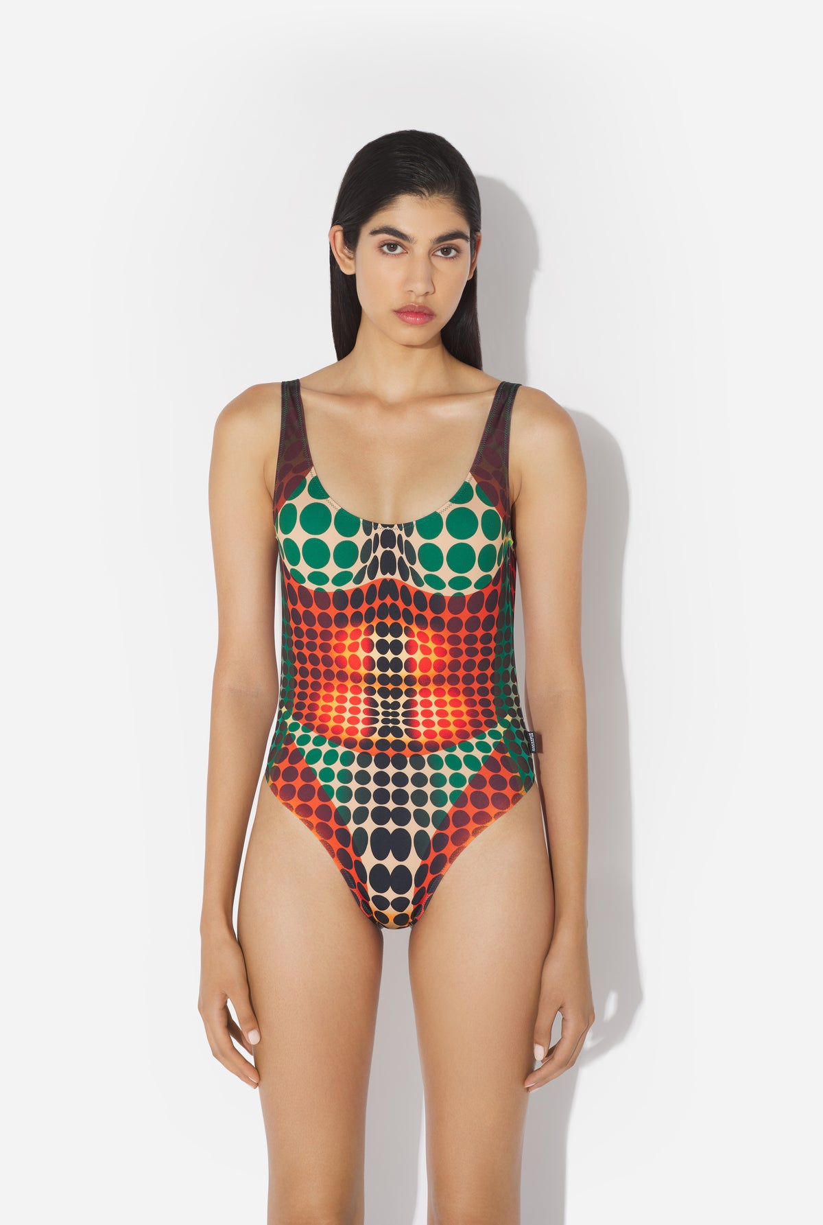 Le Maillot De Bain Imprimé Dots Marron - Orange & Blue & Brown