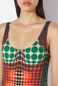 Le Maillot De Bain Imprimé Dots Marron - Orange & Blue & Brown