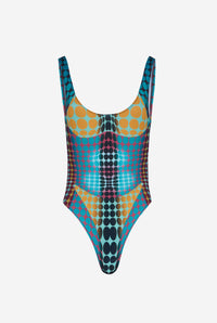 Maillot De Bain Une Pièce Imprimé Dots Bleu.
 - Blue & Purple & Yellow