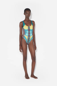 Maillot De Bain Une Pièce Imprimé Dots Bleu.
 - Blue & Purple & Yellow
