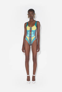 Maillot De Bain Une Pièce Imprimé Dots Bleu.
 - Blue & Purple & Yellow