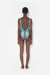 Maillot De Bain Une Pièce Imprimé Dots Bleu.
 - Blue & Purple & Yellow