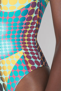 Maillot De Bain Une Pièce Imprimé Dots Bleu.
 - Blue & Purple & Yellow