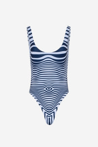 Re-Edition : Swimsuit Printed "Marinière Morphing" - White & Navy