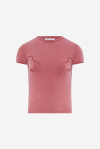 Baby Tee En Coton Bordeaux Brodé "Needles Jean Paul Gaultier".
 - Burgundy