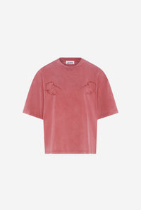 Cotton Oversized Tee Embroidered "Needles Jean Paul Gaultier"  - Burgundy