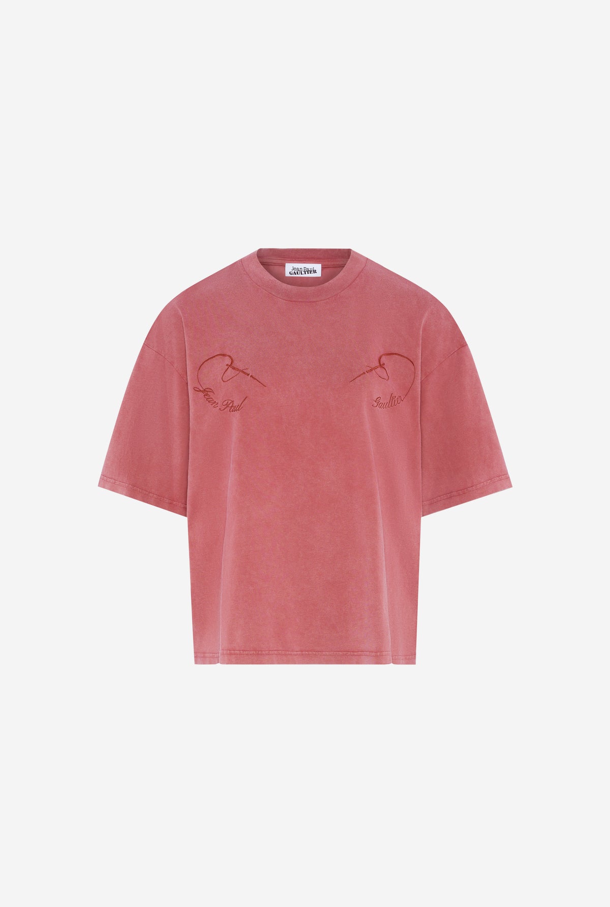 Cotton Oversized Tee Embroidered "Needles Jean Paul Gaultier"  - Burgundy