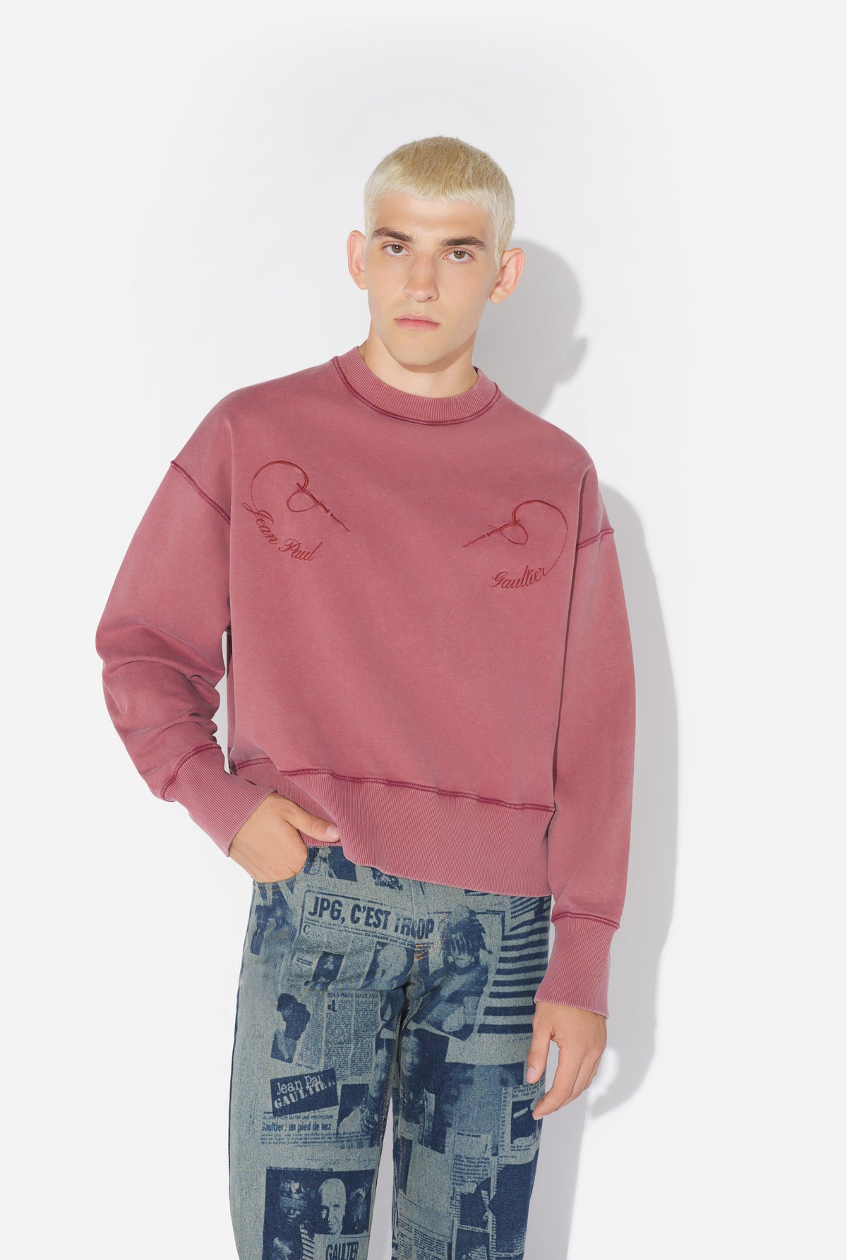Fleece Sweatshirt Embroidered "Needles Jean Paul Gaultier" - Burgundy