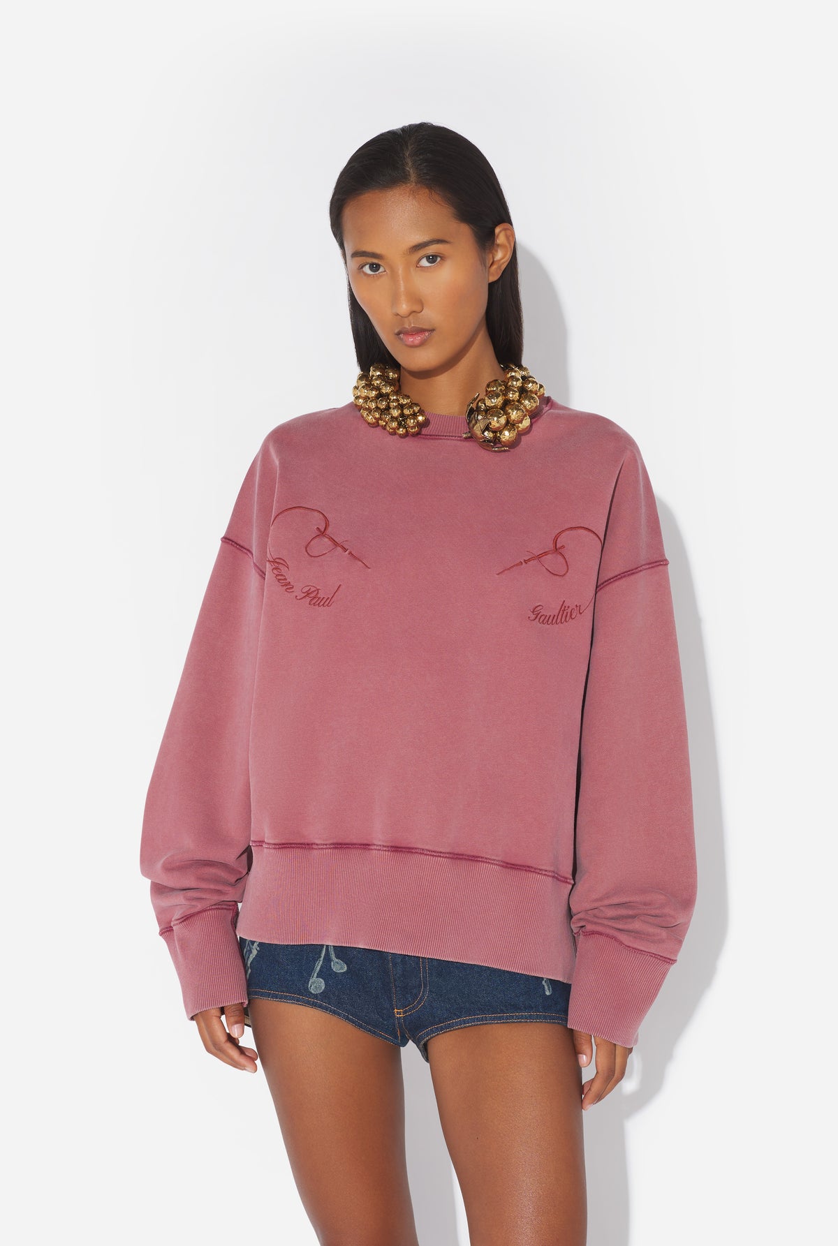 Fleece Sweatshirt Embroidered "Needles Jean Paul Gaultier" - Burgundy