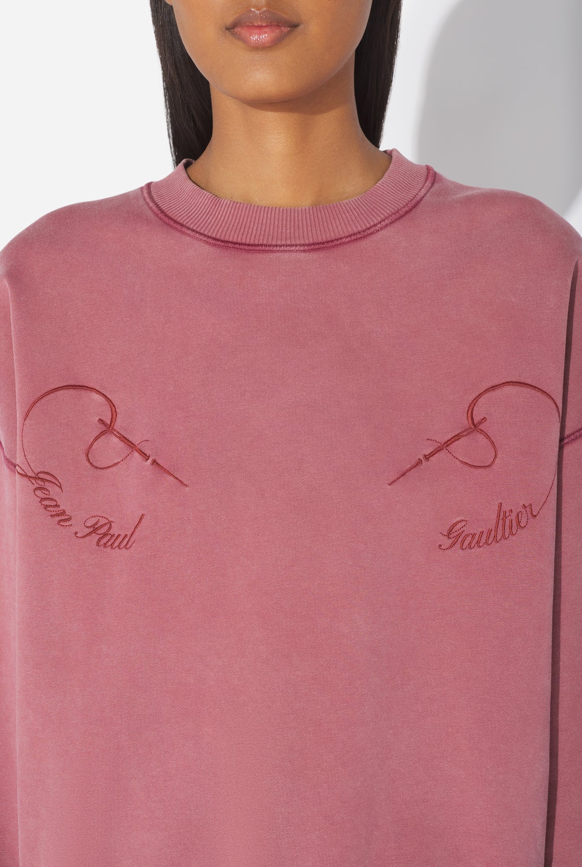 Fleece Sweatshirt Embroidered "Needles Jean Paul Gaultier" - Burgundy