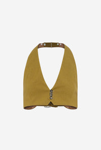 Backless Tailoring Gilet With Belt Detail - Olivegreen