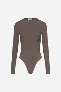 Mesh Crewneck Long Sleeves Body Embroidered "Needles Jean Paul Gaultier" - Darkgrey