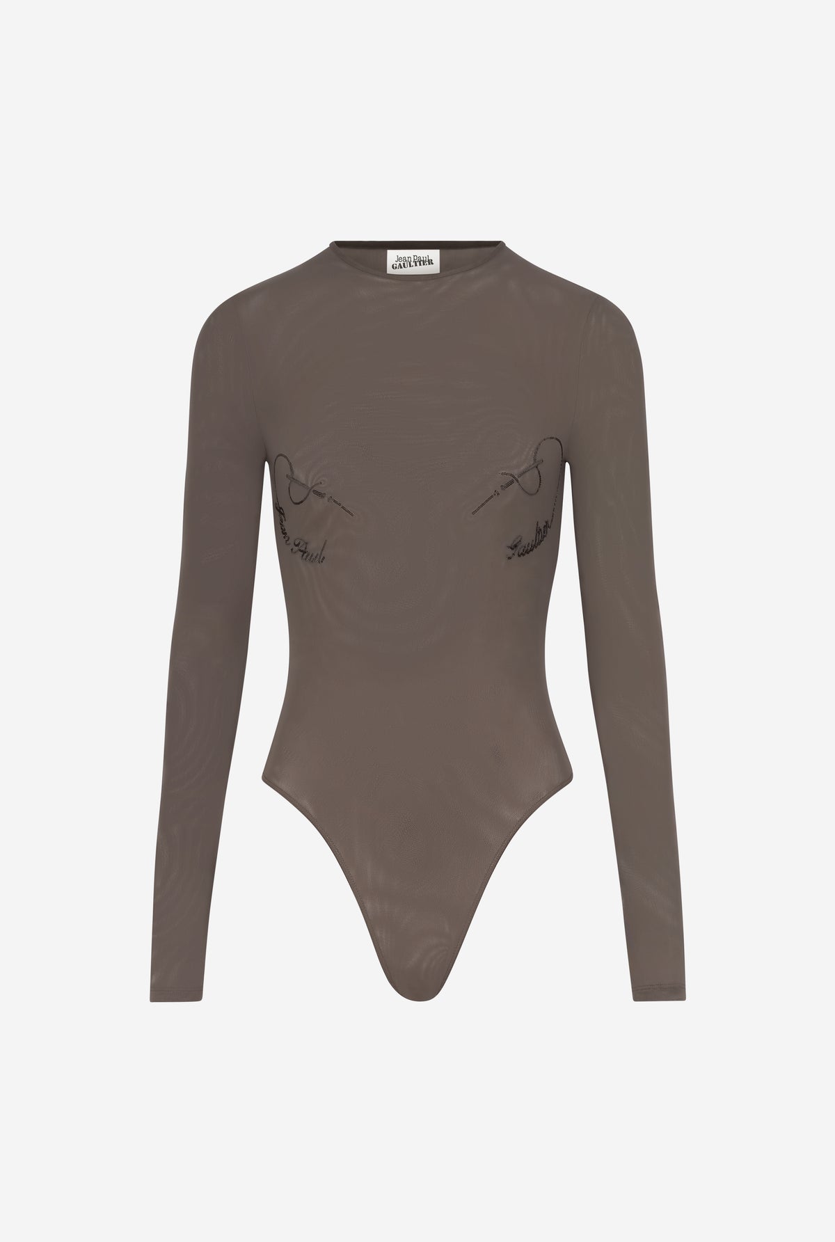 Mesh Crewneck Long Sleeves Body Embroidered "Needles Jean Paul Gaultier" - Darkgrey
