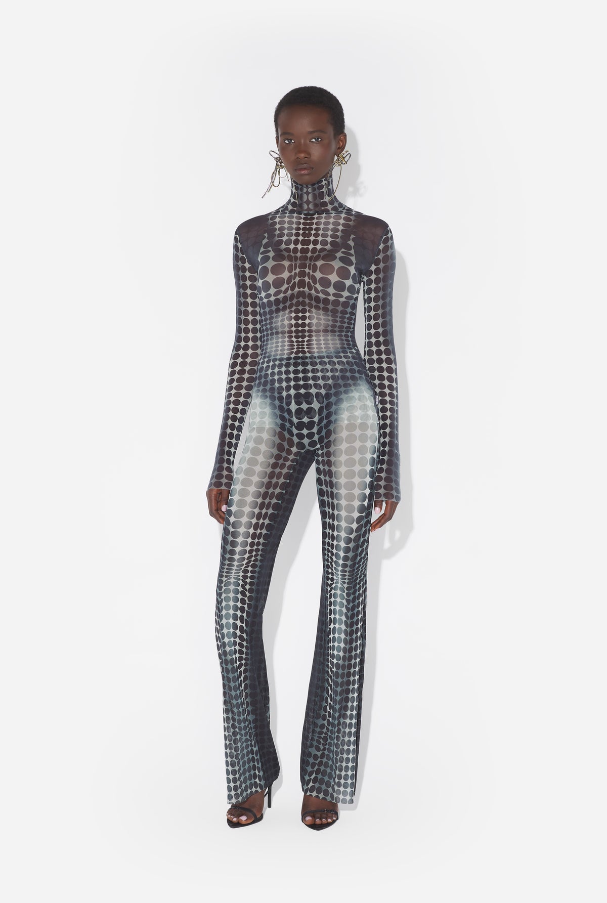 Le Top En Mesh Imprimé Dots Noir & Blanc - White & Grey & Black