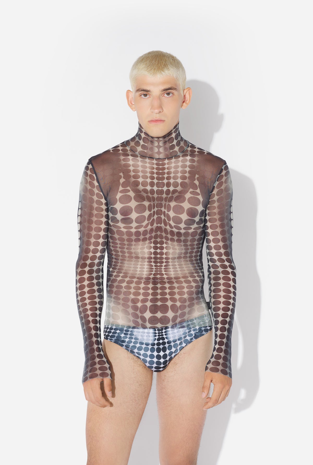 Le Top En Mesh Imprimé Dots Noir & Blanc - White & Grey & Black