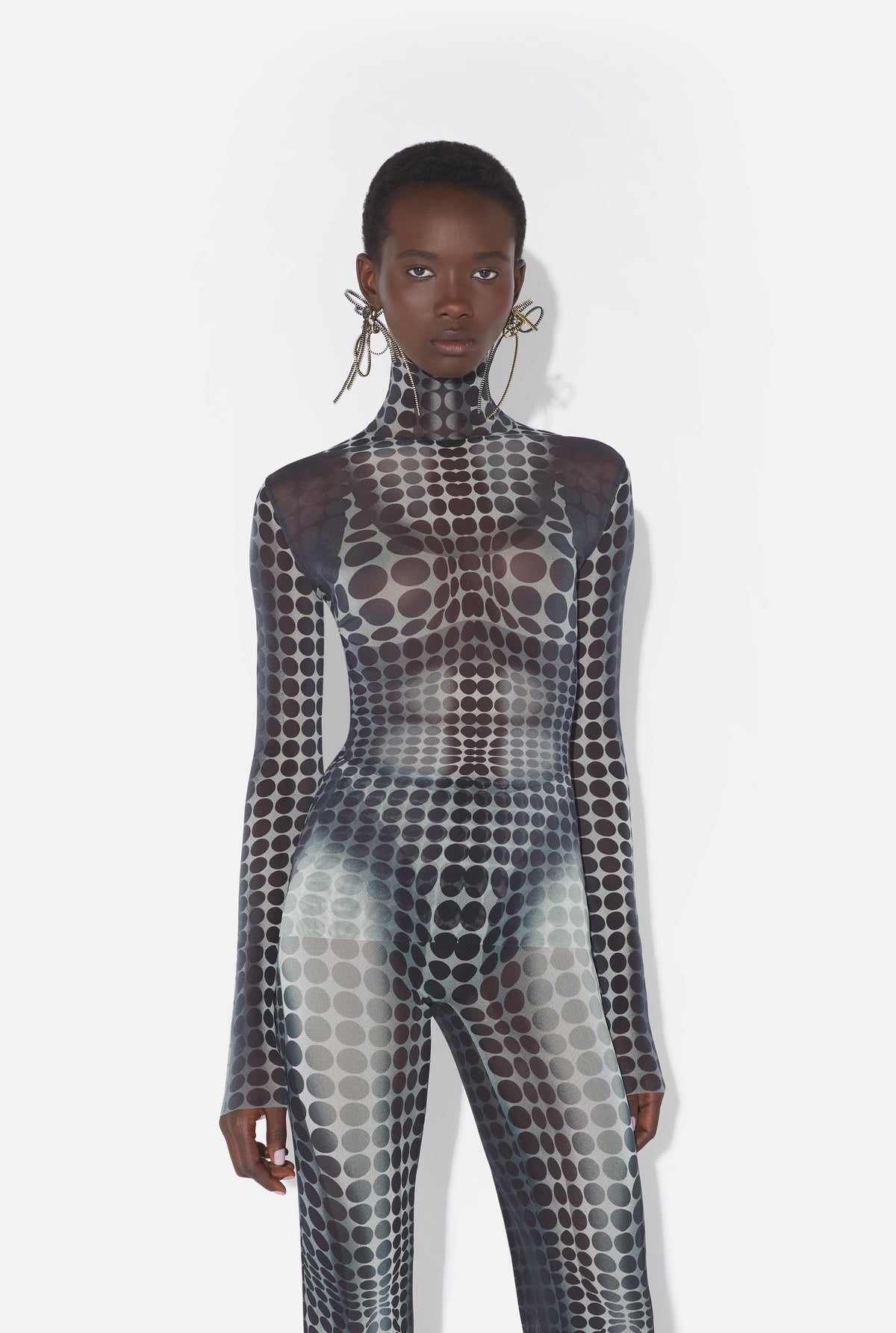 Le Top En Mesh Imprimé Dots Noir & Blanc - White & Grey & Black