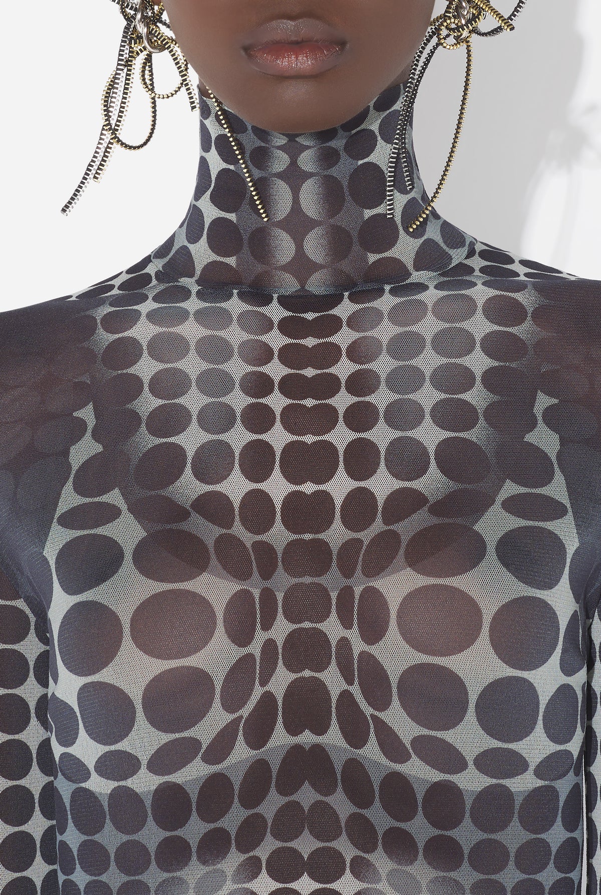 Le Top En Mesh Imprimé Dots Noir & Blanc - White & Grey & Black