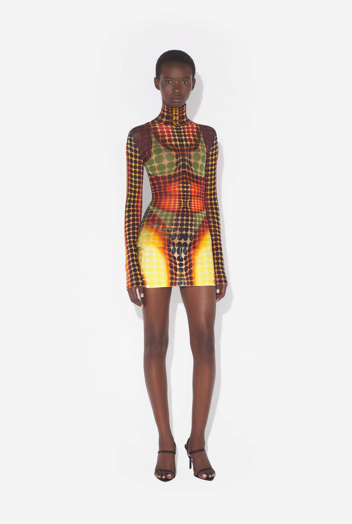 Le Top En Mesh Imprimé Dots Marron - Orange & Blue & Brown