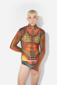 Le Top En Mesh Imprimé Dots Marron - Orange & Blue & Brown