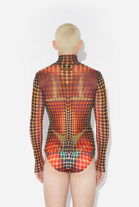 Le Top En Mesh Imprimé Dots Marron - Orange & Blue & Brown