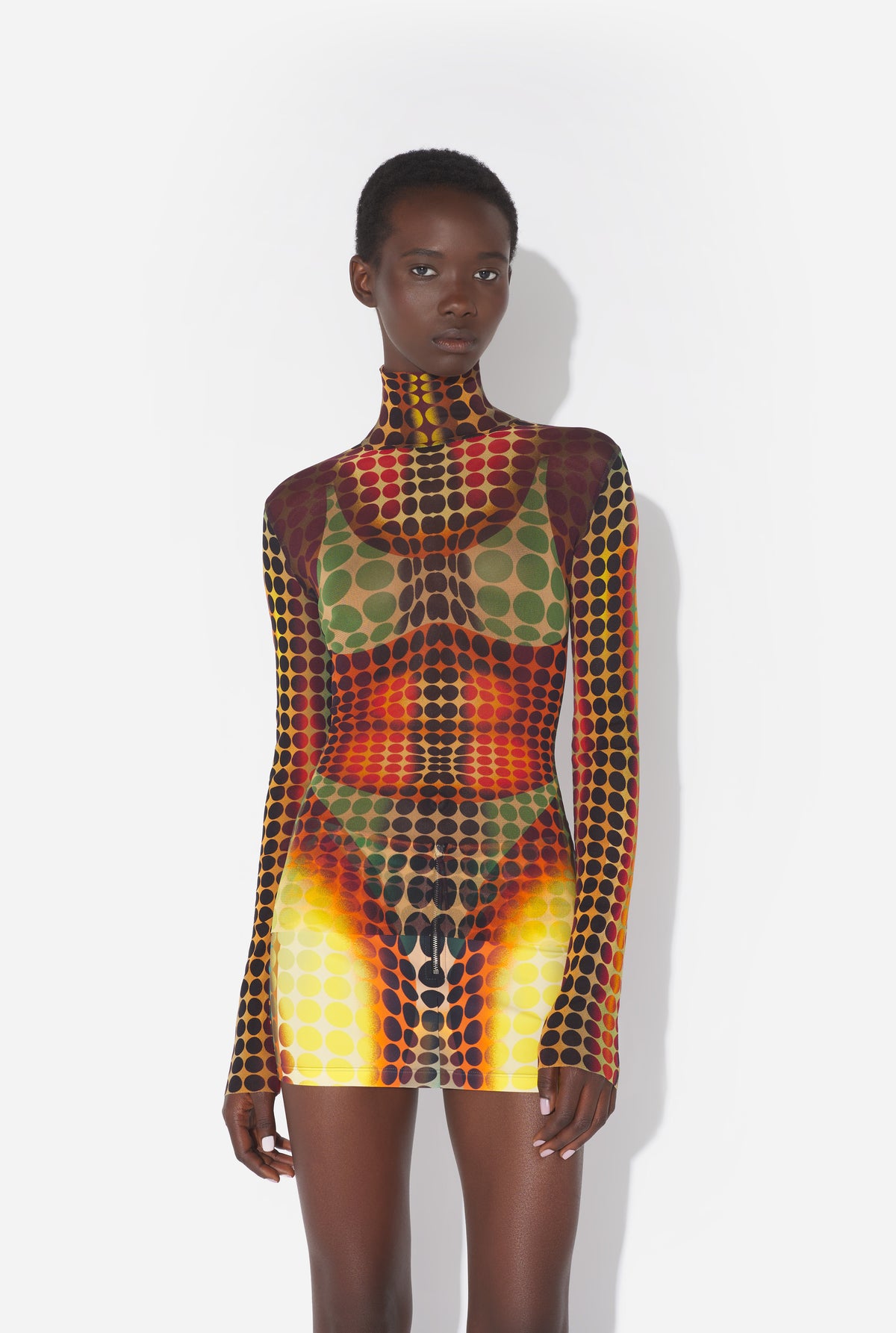 Le Top En Mesh Imprimé Dots Marron - Orange & Blue & Brown